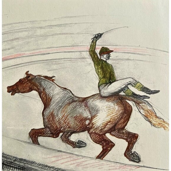 Toulouse Lautrec Jockey At The Circus 1967 Art Lithograph Matted Art Print